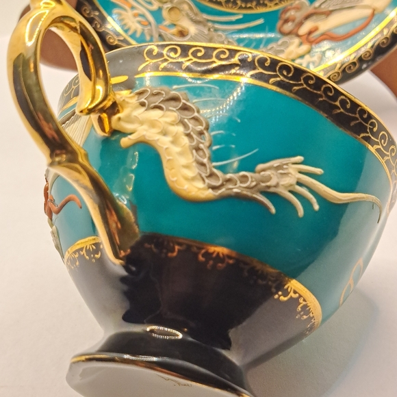 CASTLE Japan Dragonware Tea Cup and Saucer Bone China in blue and Vintage . - Picture 9 of 10